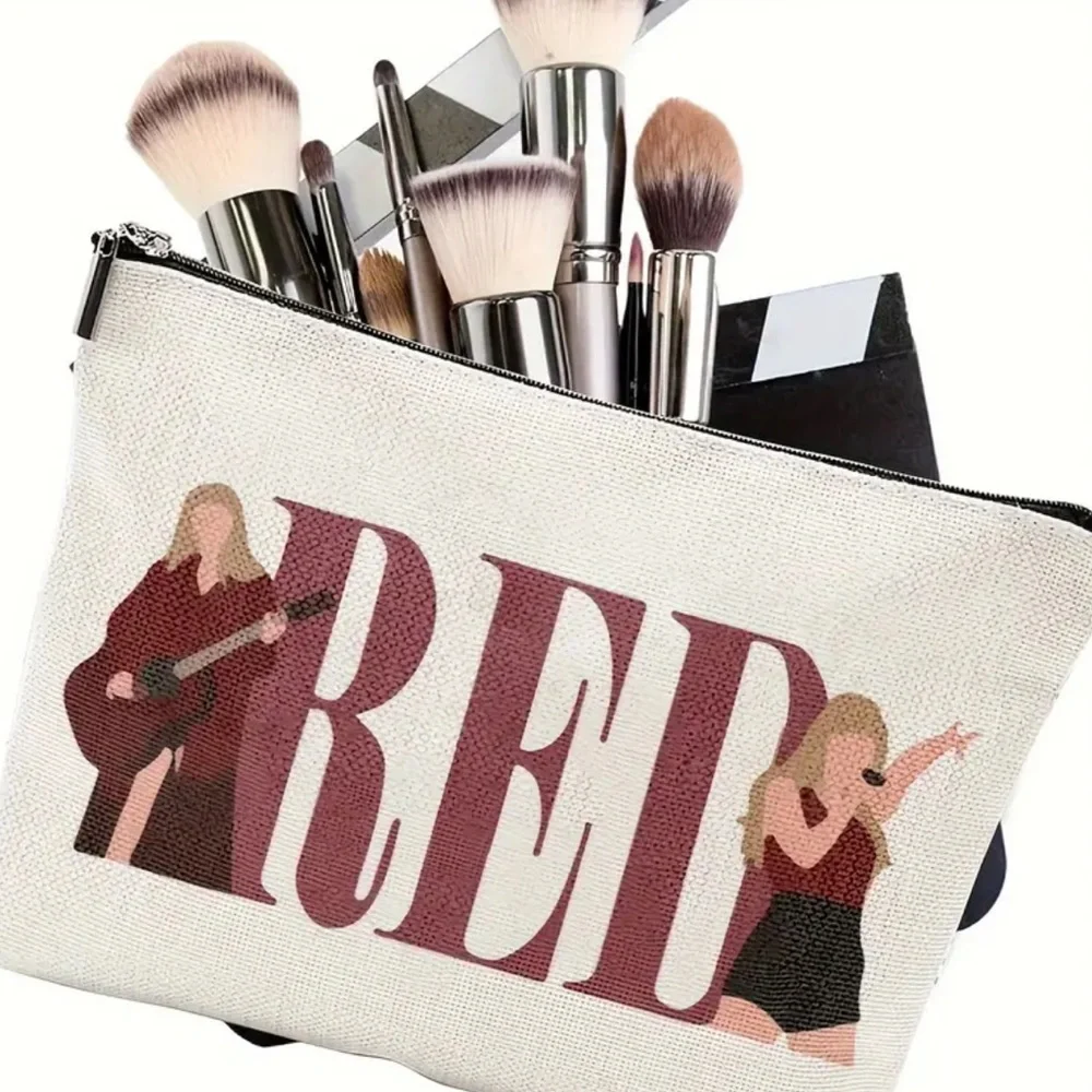 Cosmetic/ Travel Bag with Zipper & Print of Taylor Swift's Red Era Looks NEW